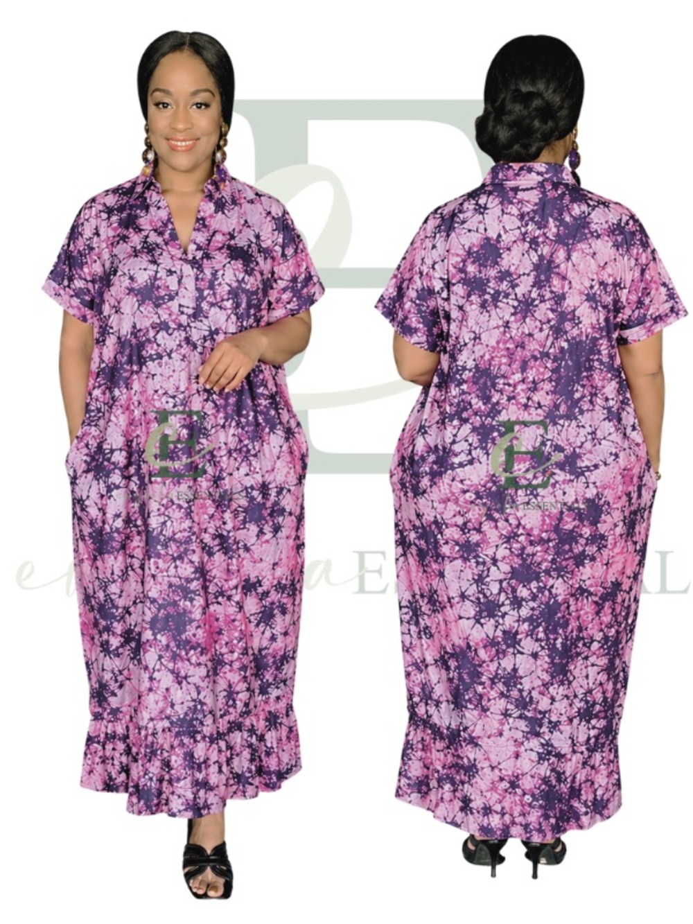 Pink & Purple Tie-Dye Ankara Boubou Dress | One Size (M–XXL)